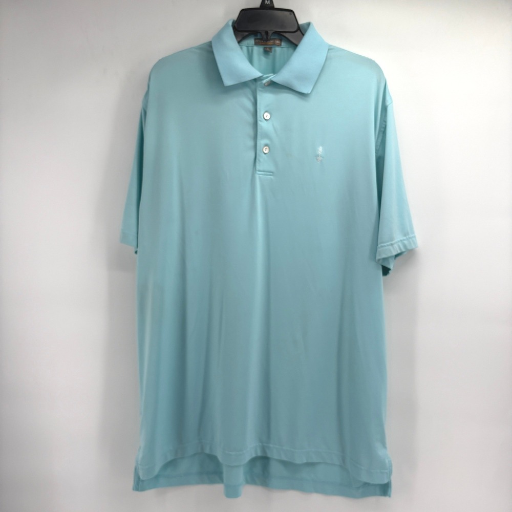 Peter Millar Summer Comfort Mens Large Aqua Blue Performance Golf Polo MS17EK01